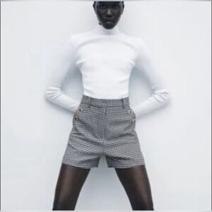 Zara Houndstooth SHORTS W/ BUTTONS High-waist NEW